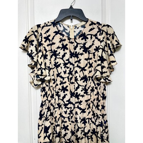ULLA JOHNSON Anais ruffled printed crepe midi dress in Beige Black 4 - Picture 9 of 16